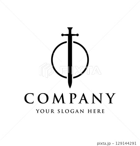 Sword logo template design with retro vintage shield with creative idea. 129144291