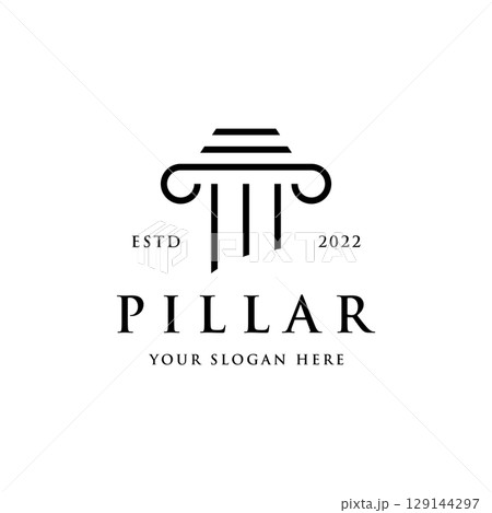 Pillar Logo Design for lawyers with a luxurious and modern building column concept. Pillar Logo Design for lawyers with a luxurious and modern building column concept. 129144297