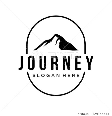 Retro vintage adventurer Logo design with arrow, mountain and compass concept.Logo for climber, adventurer, label and business. 129144343