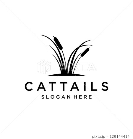 Cattails or reed river grass plant logo template design premium quality. Cattails or reed river grass plant logo template design premium quality. 129144414