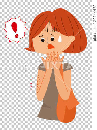 腕のシミに驚く女性 129144473