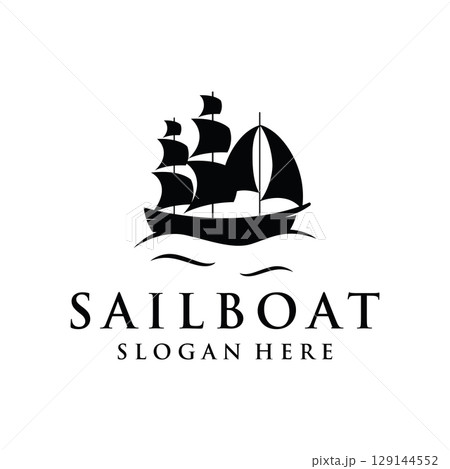 Vintage sailboat logo design. Logo for nautical, ocean, marine, badge. Vintage sailboat logo design. Logo for nautical, ocean, marine, badge. 129144552