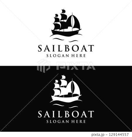 Vintage sailboat logo design. Logo for nautical, ocean, marine, badge. 129144557
