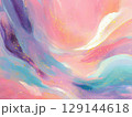 パステルカラーの絵の具と金色のラメが輝く幻想的な抽象画の背景 129144618