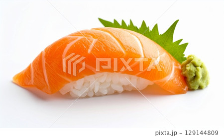 salmon sashimi on a white background 129144809