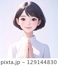 笑顔の少女のイラスト（合掌） 129144830