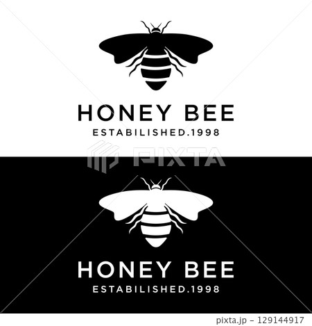 Organic honey bee retro logo design. Logo for honey shop, label, business. 129144917