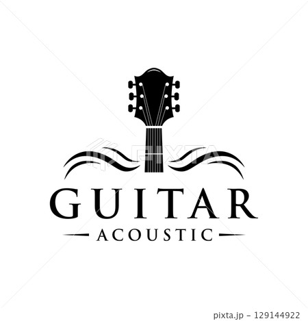 Retro guitar music logo template design. Logo for acoustic, bar, typography and nightclub. 129144922