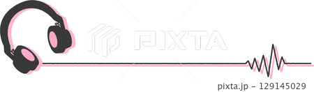 音の波形の形をしたラインとヘッドホンのイラスト 129145029