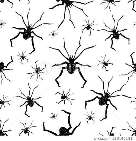 Black spiders seamless pattern graphic style. Arachnid, arthropod insects vector illustration background. For packaging on Halloween, textile, decor design, wallpaper. Hand drawn ink black predator Black spiders seamless pattern graphic style. Arachnid, arthropod insects vector illustration background. For packaging on Halloween, textile, decor design, wallpaper. Hand drawn ink black predator 129145151