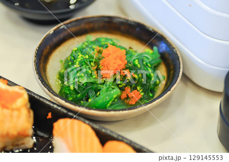 seaweed salad or Chuka Wakame or seaweed with sesame and shrimp egg seaweed salad or Chuka Wakame or seaweed with sesame and shrimp egg 129145553
