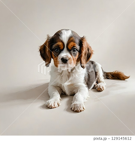 伏せているキャバリア・キング・チャールズ・スパニエルの子犬 129145612