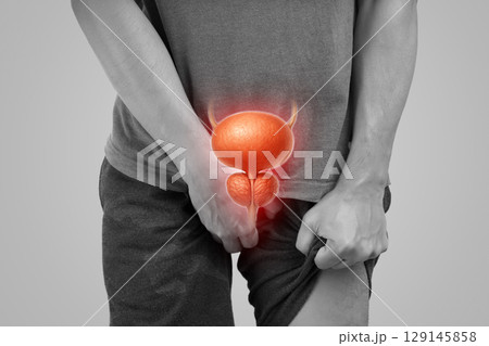 Prostate or urinary tract issue concept in men, health risk warning. 129145858