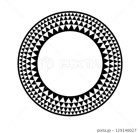 African pattern circle frame. Mexican ethnic motif border. Triangular ornament round frame. Sun stamp. African ethnic culture ornament Vector illustration isolated on white background African pattern circle frame. Mexican ethnic motif border. Triangular ornament round frame. Sun stamp. African ethnic culture ornament Vector illustration isolated on white background 129146027