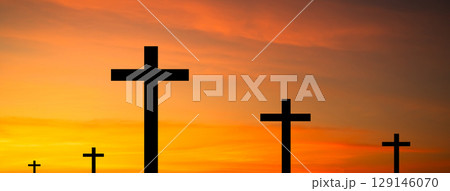 Cross Christian God Religion on Sunset Background, Jesus Church Worship Pray Catholic Grace Christ, Symbols Christ Love Holy Spiritual Hope Peach Victory Spirit Mditation Catholicism Crucifix Trush. 129146070