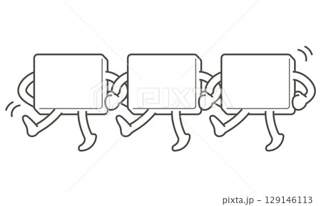 手足の生えた白いボードが並んで踊っているイラスト 手足の生えた白いボードが並んで踊っているイラスト 129146113