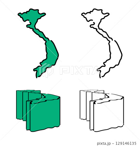 手書き_ベトナム社会主義共和国_ベクター素材_セット_01 129146135