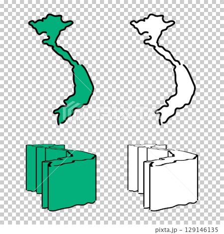 手書き_ベトナム社会主義共和国_ベクター素材_セット_01 129146135