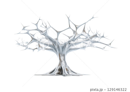 Chrome spiked tree sculpture. AI-generated item 129146322