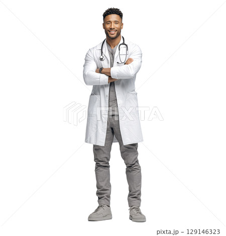 Smiling doctor with stethoscope. AI-generated item Smiling doctor with stethoscope. AI-generated item 129146323