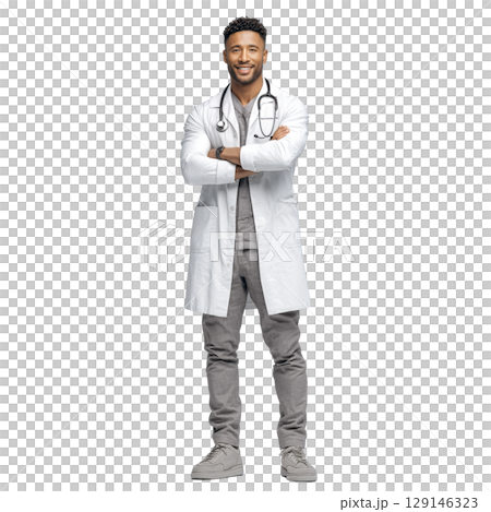 Smiling doctor with stethoscope. AI-generated item Smiling doctor with stethoscope. AI-generated item 129146323