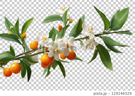 Mandarin branch with blossoms. AI-generated item 129146329