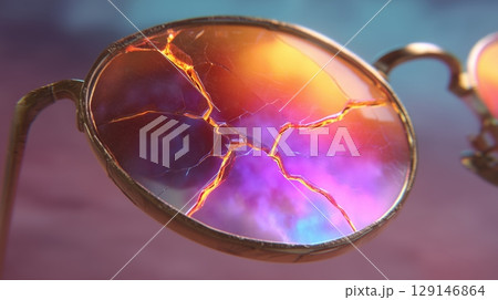 AI Quantum Development concept, Cracked colorful lenses of vintage glasses on a blurred background. 129146864