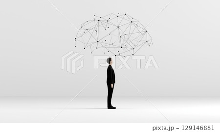 Man standing under a network of connected lines representing ideas. 129146881
