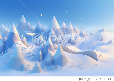 アルプス山脈と紙飛行機（アニメ調） 129147034