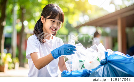 ゴミを出す日本の女の子　generative ai 129147048