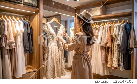 服屋さんでワンピースを選ぶ若い日本人女性 generative ai 服屋さんでワンピースを選ぶ若い日本人女性 generative ai 129147106