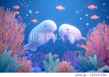 ジュゴンと珊瑚の海(アニメ調) ジュゴンと珊瑚の海(アニメ調) 129147198