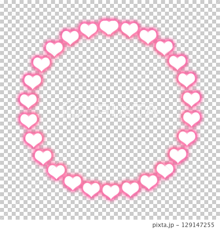 Pink glowing heart circular frame on transparent background Pink glowing heart circular frame on transparent background 129147255