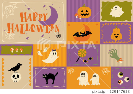 かわいいハロウィンのイラストセット 129147638