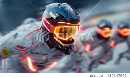 Intense winter racing competition captures athletes battling snowy conditions in high-speed action Intense winter racing competition captures athletes battling snowy conditions in high-speed action 129147661