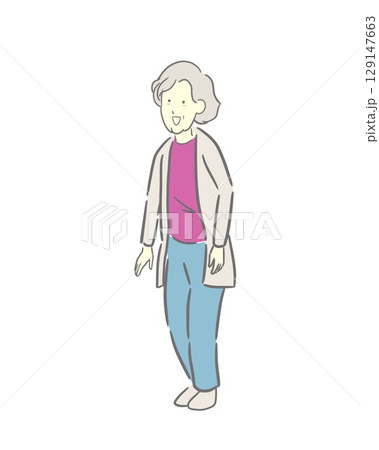 シニア女性のカラーのイラスト 129147663