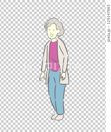 シニア女性のカラーのイラスト 129147663
