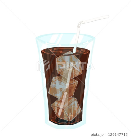 ストローと氷の入ったアイスコーヒー 129147715