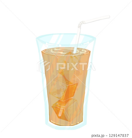 ストローと氷の入ったカフェオレ 129147837
