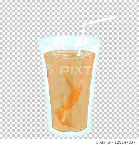 ストローと氷の入ったカフェオレ 129147837