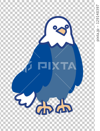 Illustration of a hawk standing with its wings closed, seen from the front 129148397