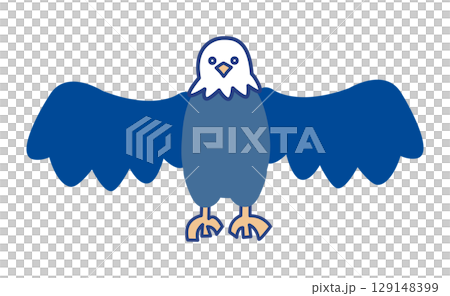 一隻展翅站立的鷹的正面插圖 129148399