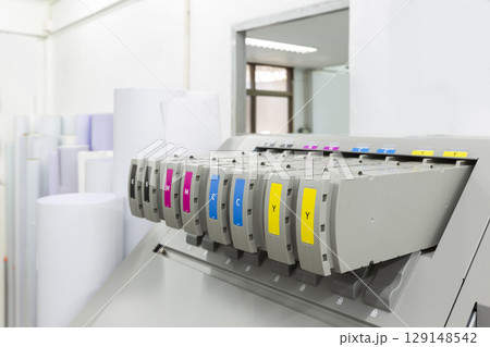 Cartridges for CMYK colour inkjet printer. 129148542