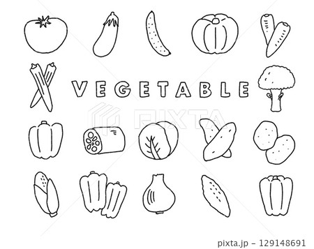野菜 イラストイラストセット モノクロ 野菜 イラストイラストセット モノクロ 129148691