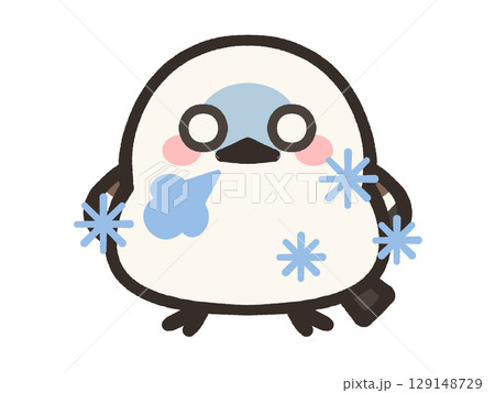 寒さに凍えるゆるいシマエナガのイラスト素材 129148729