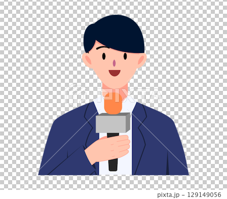 Male reporter or journalist holding microphone to report news on television and live. Character design and illustration Male reporter or journalist holding microphone to report news on television and live. Character design and illustration 129149056