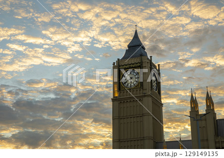 Big Ben against colorful sunset in London, England, UK. 129149135