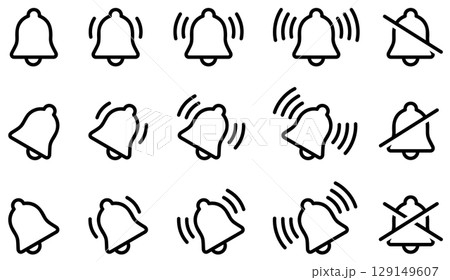 様々な形のベル・鐘・アラームアイコンのベクターイラストセット 様々な形のベル・鐘・アラームアイコンのベクターイラストセット 129149607