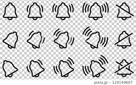 様々な形のベル・鐘・アラームアイコンのベクターイラストセット 様々な形のベル・鐘・アラームアイコンのベクターイラストセット 129149607