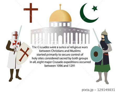 illustration of religion and history, Crusades were a series of religious wars between Christians and Muslims started primarily to secure control of holy sites, Christian Holy War 129149831